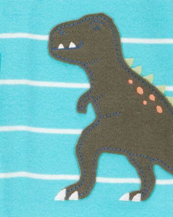 Baby Boy 1-Piece Striped Dinosaur 100% Snug Fit Cotton Footless Pajamas - Turquoise, 