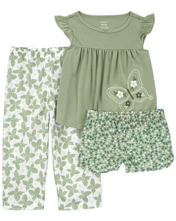 Toddler 3-Piece Butterfly Loose Fit Pajamas, 