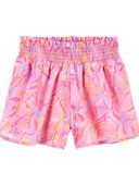 Pink - Kid Smocked Shorts in Moisture Wicking Active Fabric