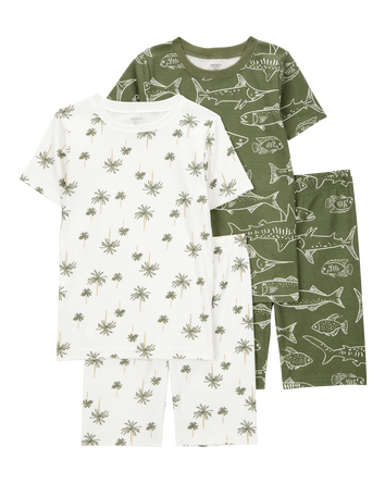 Kid Fish Print Snug Fit Cotton 4-Piece Pajamas, 
