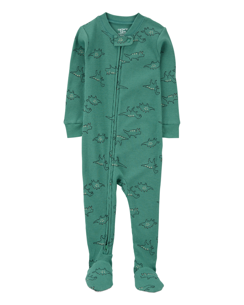 Baby Boy 1-Piece Dinosaur Print Waffle Knit Footie Pajamas, image 1 of 4 slides
