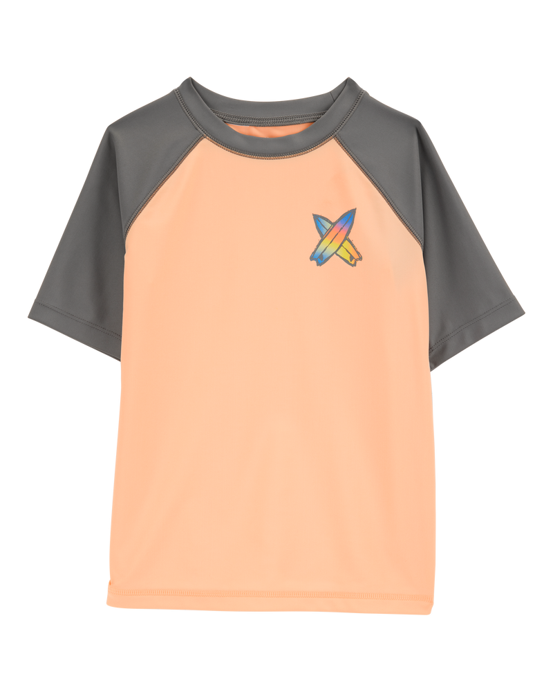 Boys Surfboard-Print Short-Sleeve Rashguard - Orange, image 1 of 3 slides