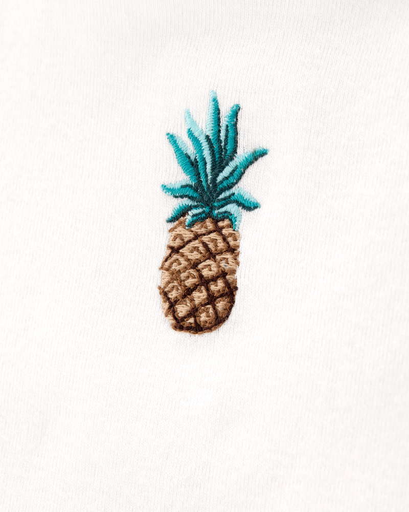 Kid 2-Piece Pineapple Graphic Tee & Linen Look-Alike Flowy Pull-On Shorts Set - White/Blue
, image 4 of 7 slides
