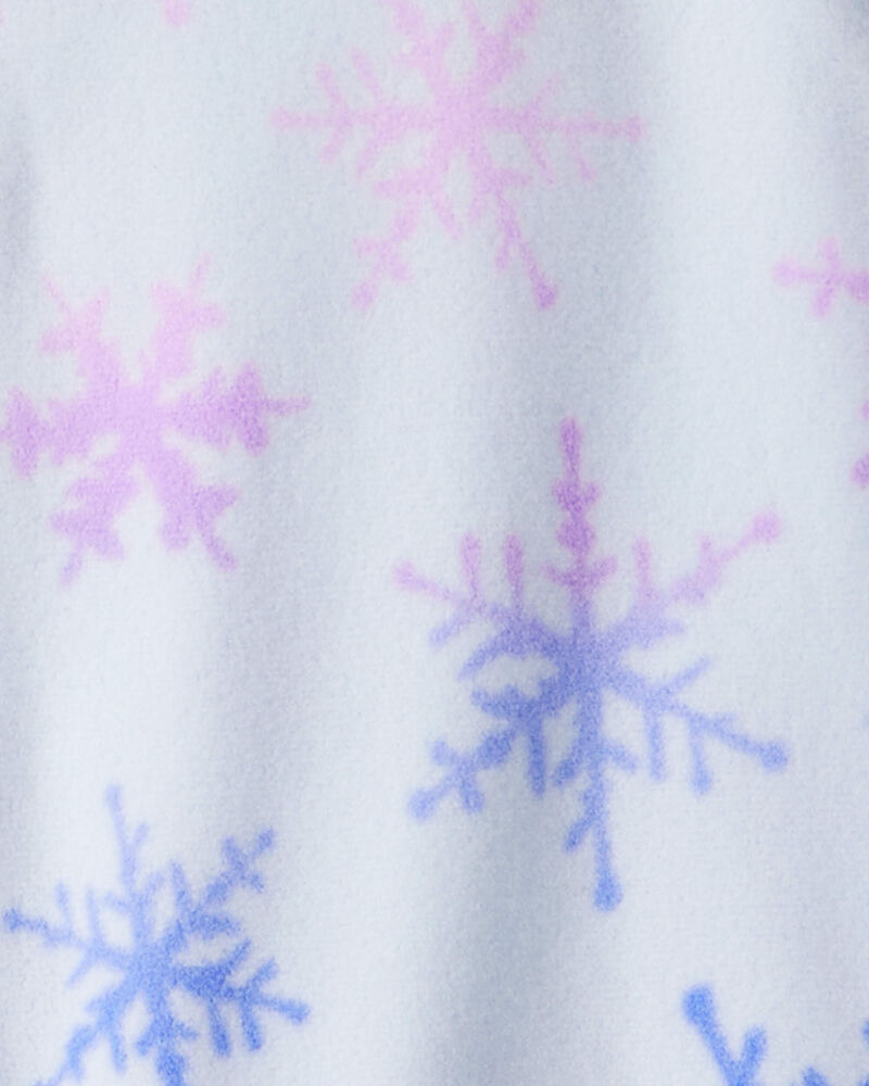 Girls Snowflake Fleece Long-Sleeve Loose Fit 1-Piece Pajamas - Blue, image 2 of 3 slides
