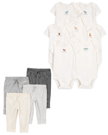Baby 11-Piece Days Of The Week Short-Sleeve Bodysuits & Pull-On Pants Set - Ivory/Grey, 