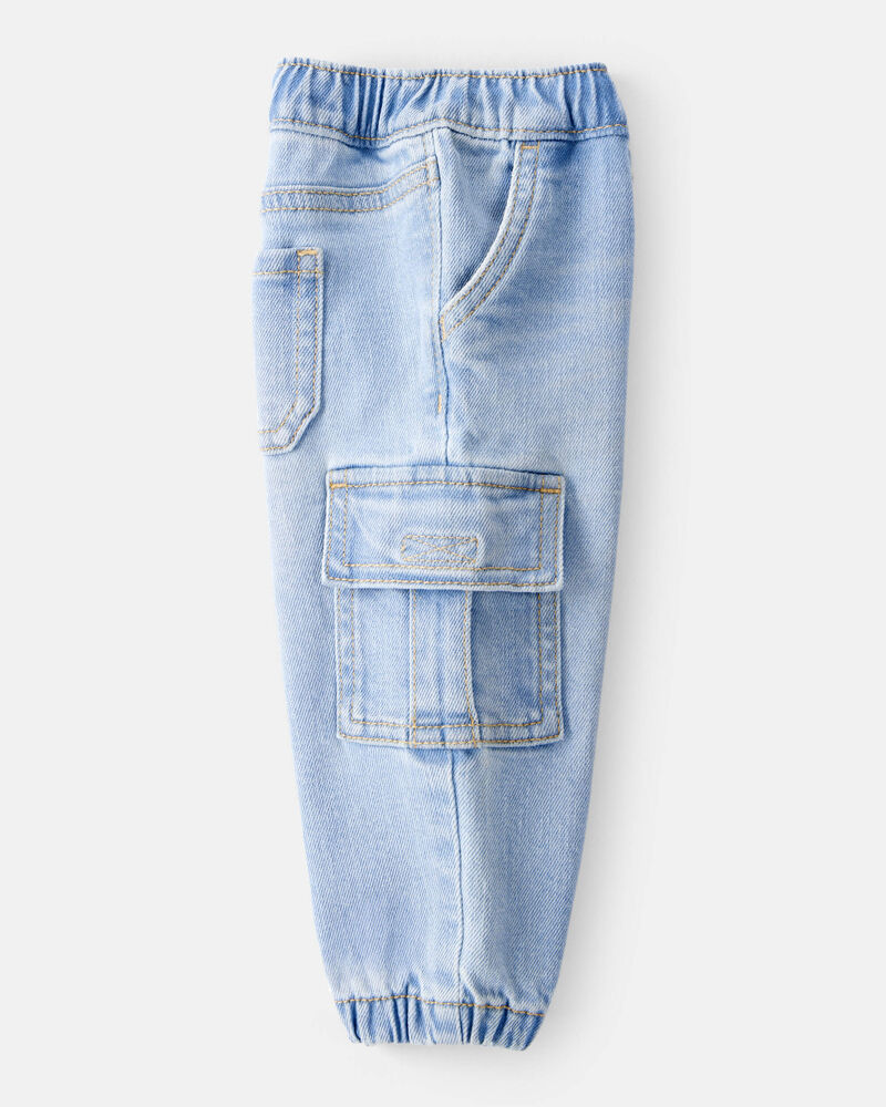 Baby Boy Mid-Rise Denim Cargo Joggers - Blue, image 3 of 5 slides