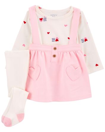 Baby 3-Piece Heart Print Jumper Set, 