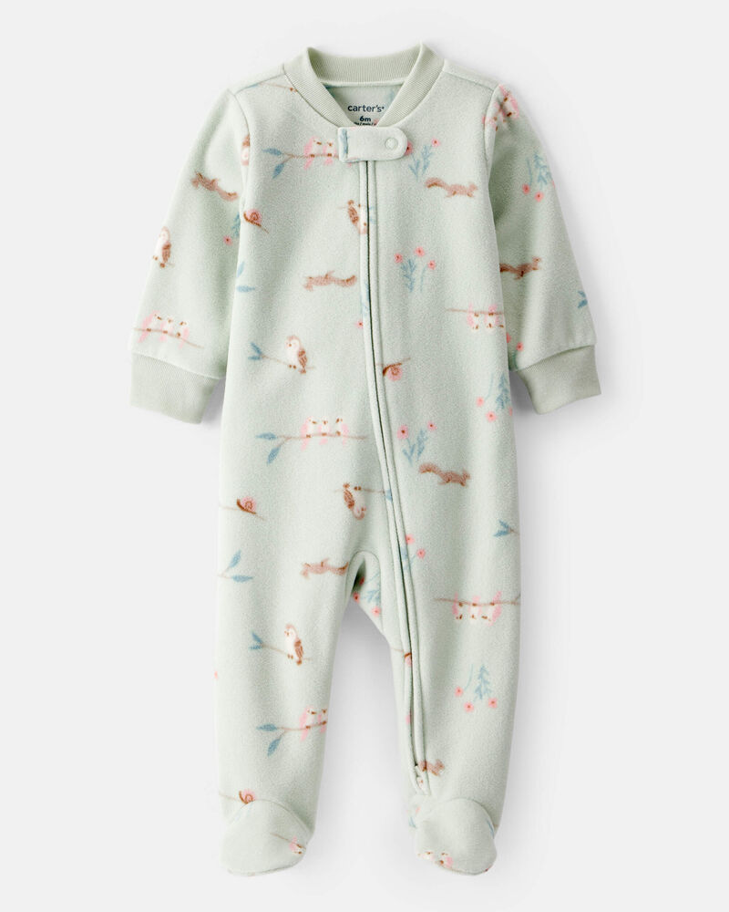 Baby Girl Squirrel Print Loose Fit Long-Sleeve Sleep & Play - Green, image 1 of 4 slides