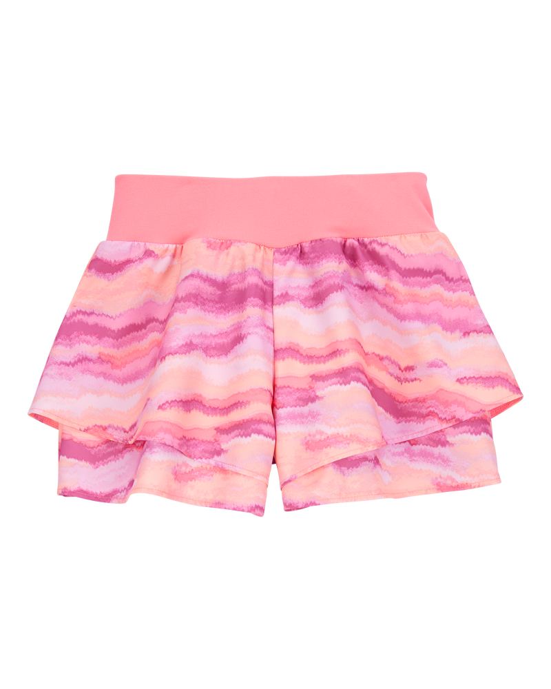Kid Flowy Tie-Dye Layered Flip Short - Orange/Pink, image 2 of 6 slides