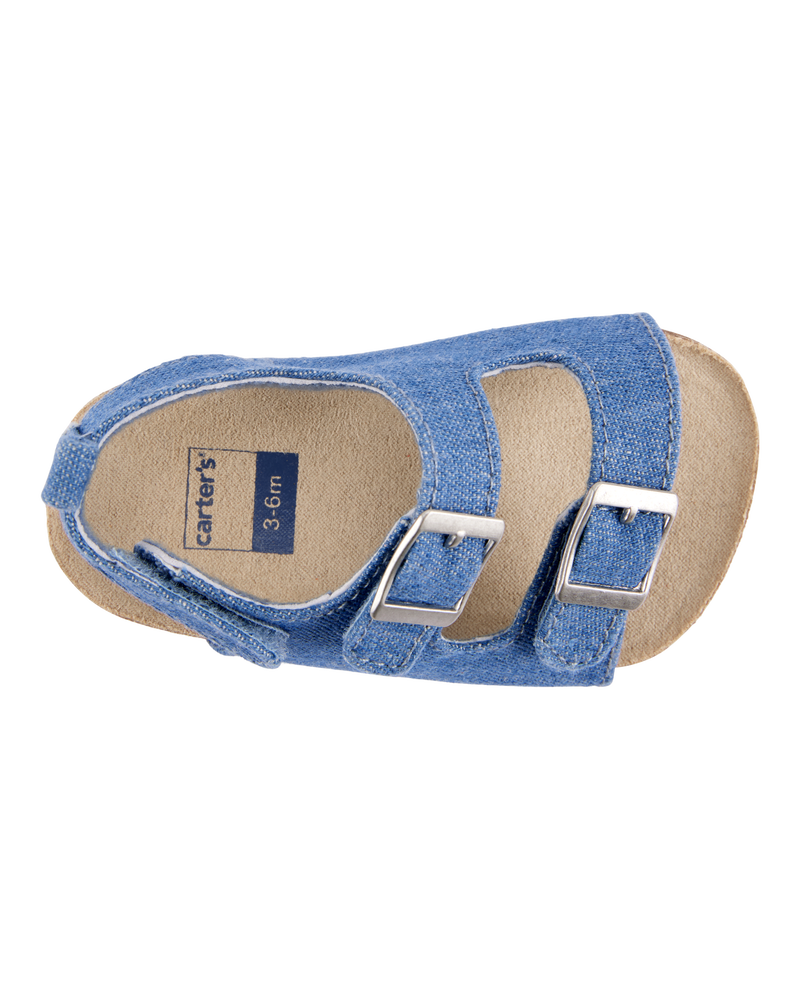 Baby Chambray Buckle Faux Cork Sandals, image 4 of 7 slides