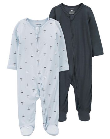 Baby 2-Pack Zip-Up PurelySoft Sleep & Play Pajamas, 