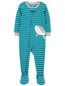 Blue - Baby 1-Piece Striped Whale 100% Snug Fit Cotton Footie Pajamas