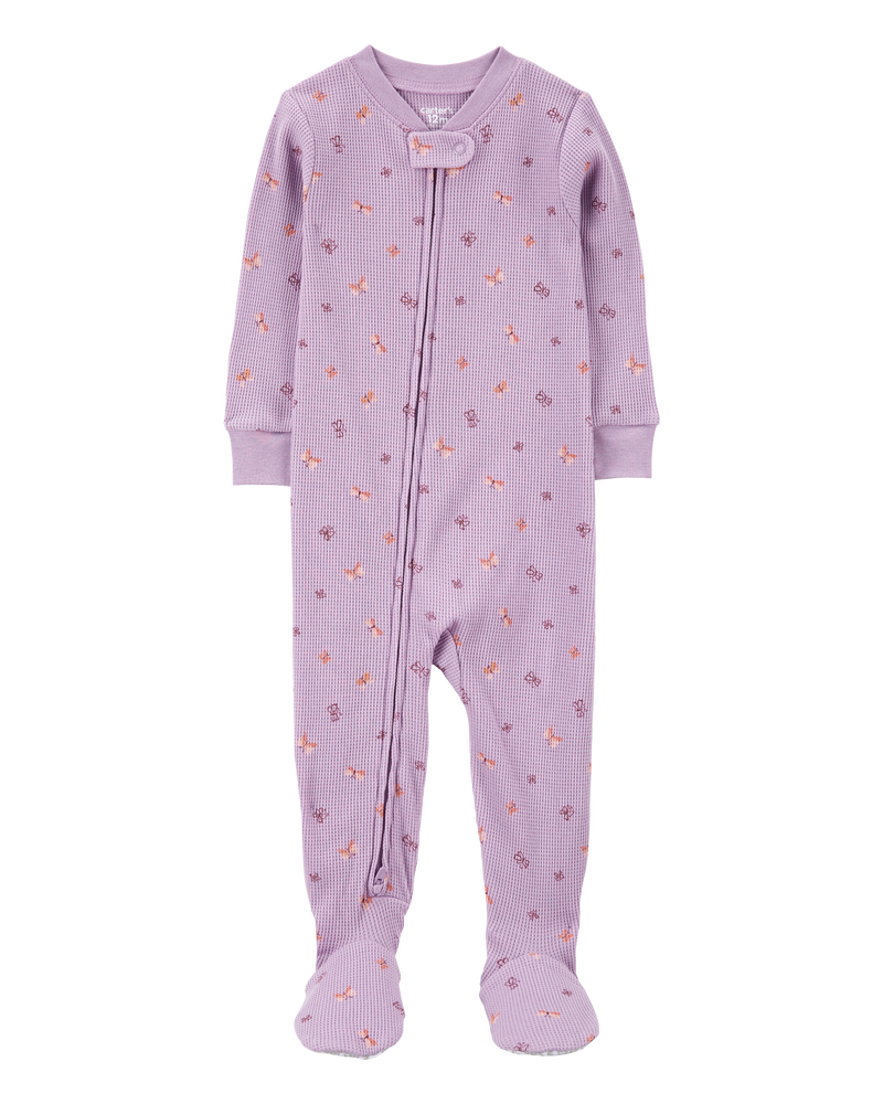 Toddler Girl 1-Piece Butterfly Waffle Knit Footie Pajamas, image 1 of 4 slides