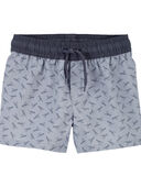 Grey - Toddler Dino Print Active Shorts in Moisture Wicking Fabric 