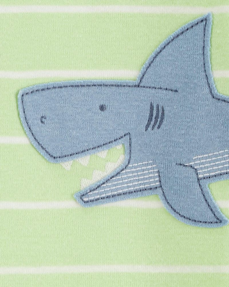 Baby Boy Shark Striped Snug Fit Cotton Footless 1-Piece Pajamas - Green, image 2 of 4 slides