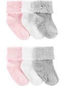 Grey/White/Pink - Baby 6-Pack Crew Booties