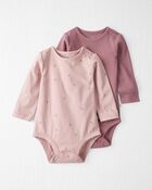 Baby 2-Pack Organic Cotton Rib Bodysuits in Bows, image 1 of 5 slides