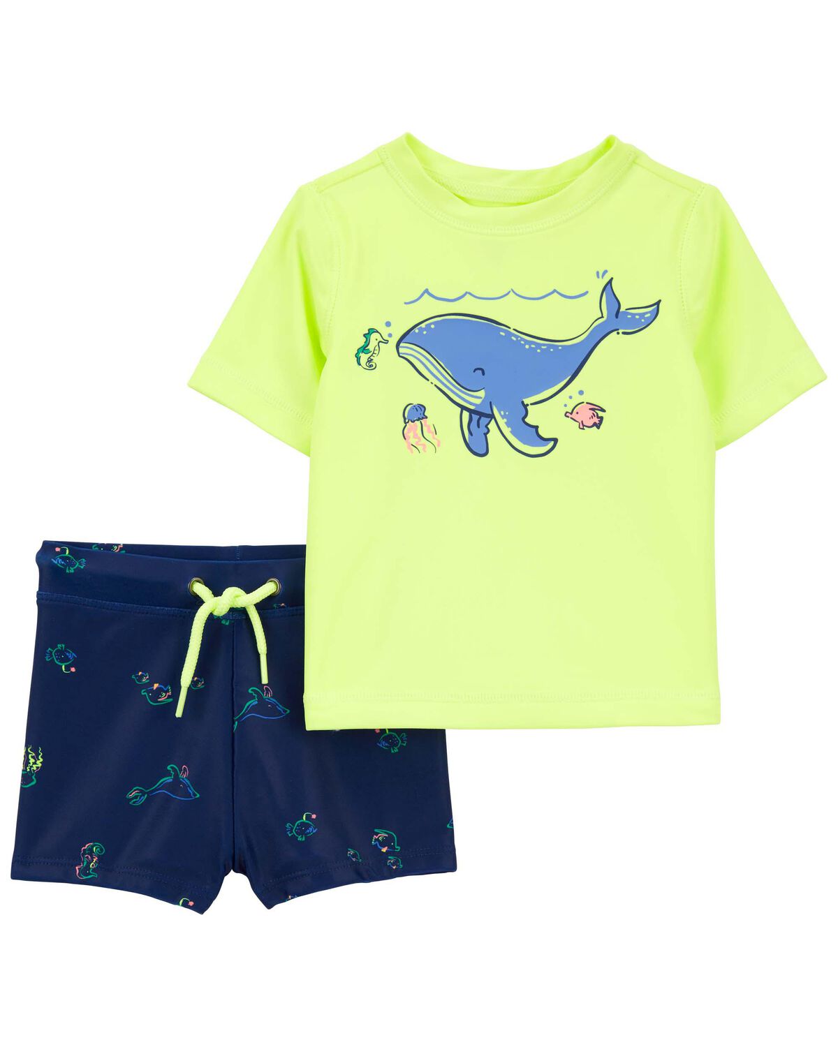 Neon Yellow/Navy Baby 2Piece Whale Rashguard Set