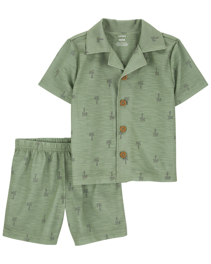 Toddler 2-Piece Palm Tree Coat-Style Loose Fit Pajamas, image 1 of 3 slides