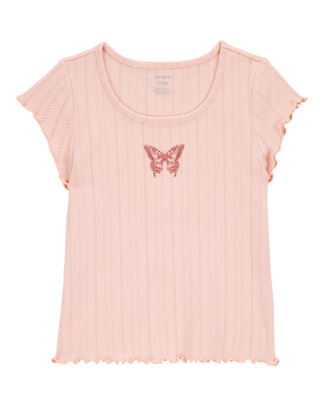 Kid Butterfly Pointelle Baby Tee - Pink, 
