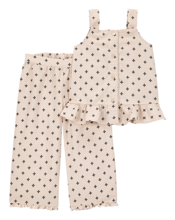 Toddler 2-Piece Geo Print Button-Down Tank & Pull-On Pant Set - Tan, 
