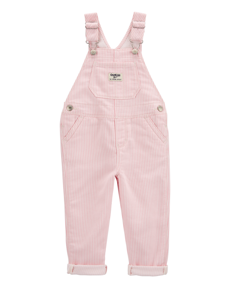 Toddler Knit Denim Hickory Stripe Overalls - Pink, image 1 of 4 slides