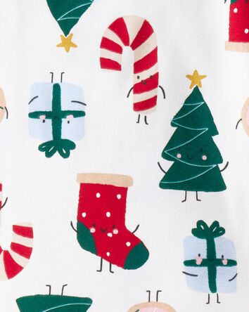 Baby Santa Print 100% Cotton Long-Sleeve 2-Piece Pajamas - White, 