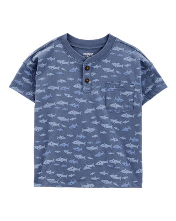 Toddler Henley Fish Print Shirt - Blue, 