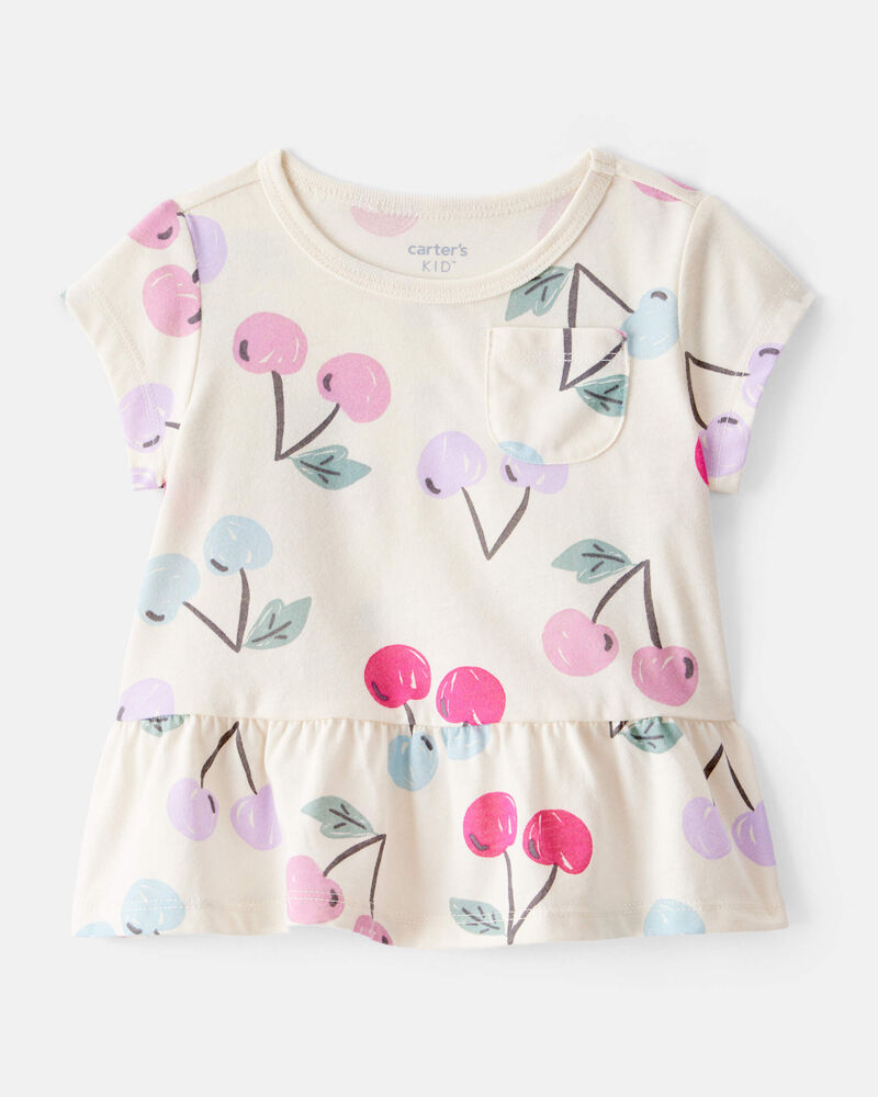 Baby Girl Cherry Print Short-Sleeve Peplum Top - White, image 1 of 3 slides