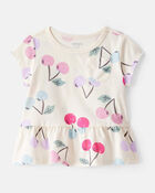Baby Girl Cherry Print Short-Sleeve Peplum Top - White, image 1 of 3 slides