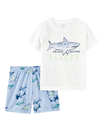 Toddler Boy Shark Print Loose Fit 2-Piece Pajamas - Blue, 