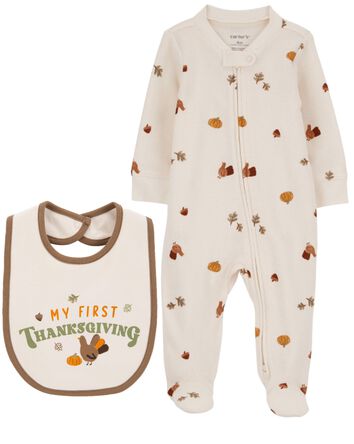 Baby Thanksgiving  Sleep & Play Pajamas & Bib Set, 