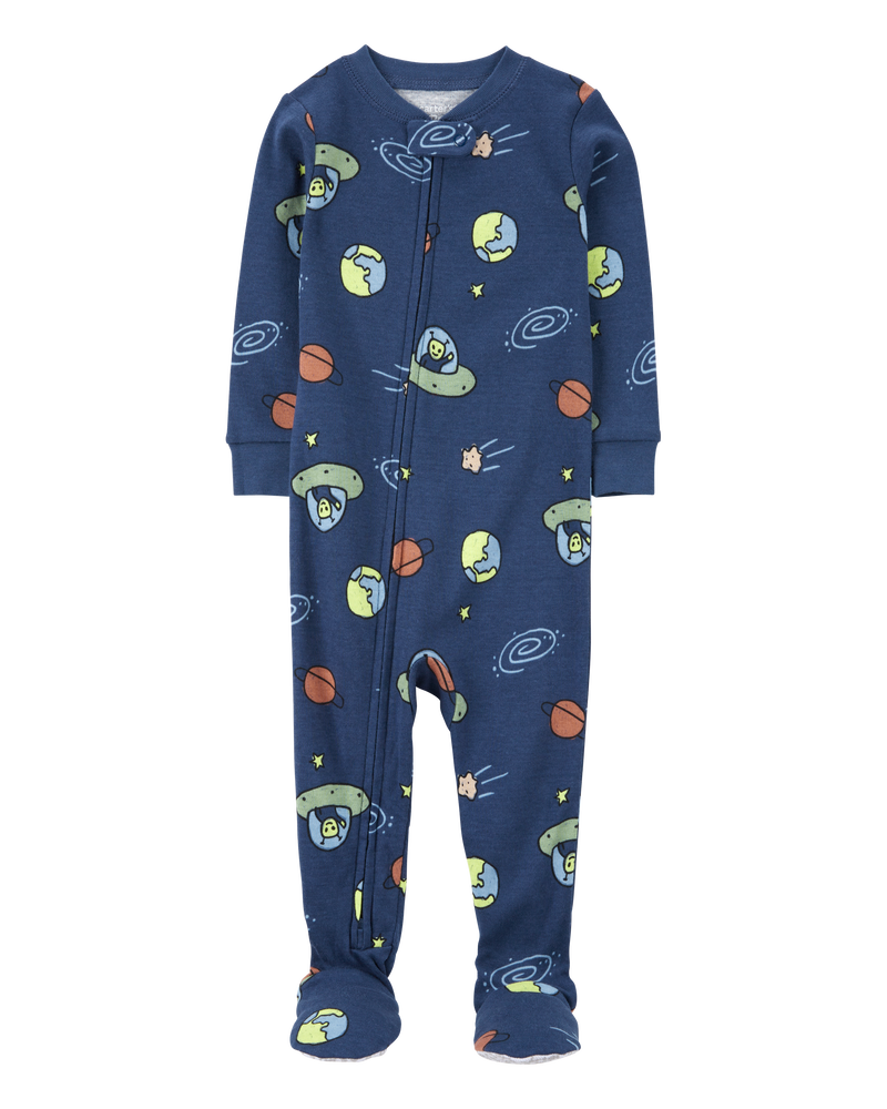 Baby Boy 1-Piece Space Print 100% Snug Fit Cotton Footie Pajamas, image 1 of 4 slides