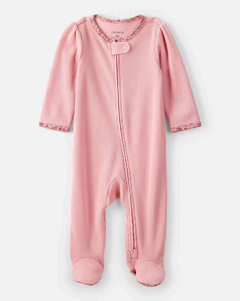 Baby Girl Cotton Long-Sleeve  2-Way Zip Sleep & Play - Pink, image 1 of 5 slides