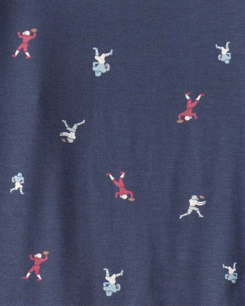 Boys Football Print PurelySoft Long-Sleeve 2-Piece Pajamas - Navy Blue, image 3 of 5 slides