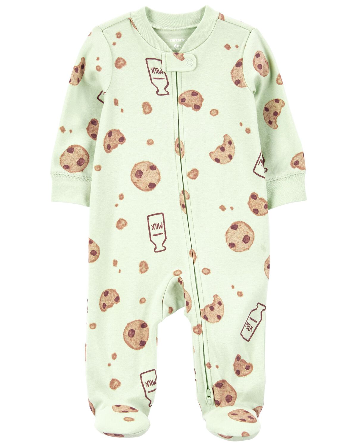Green Baby Milk & Cookies 2Way Zip Cotton Sleep & Play Pajamas
