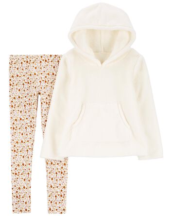 Kid 2-Piece Fuzzy Pullover & Floral Legging Set, 