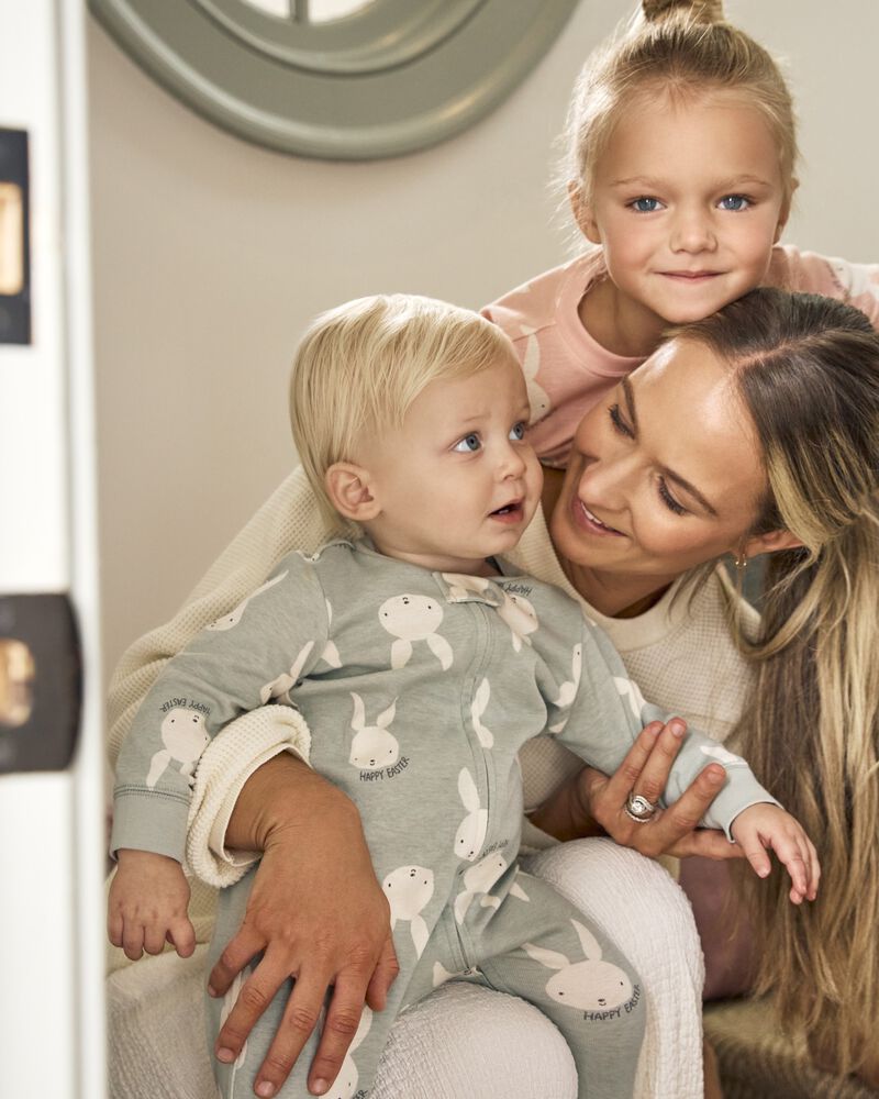 Baby Bunny 2-Way Zip Cotton Sleep & Play Pajamas - Green, image 3 of 4 slides