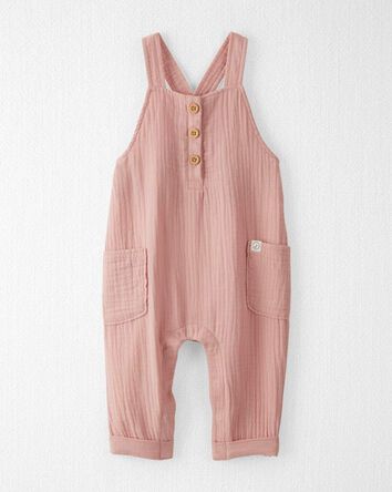Baby Organic Cotton Gauze Overalls in Pink, 