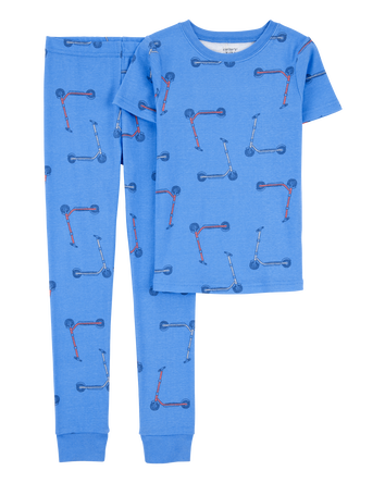 Boys 2-Piece Scooter Print 100% Snug Fit Cotton Pajamas - Blue, 
