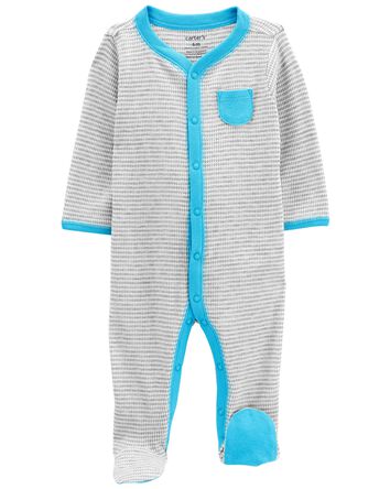 Baby Striped Snap-Up Thermal Sleep & Play Pajamas, 