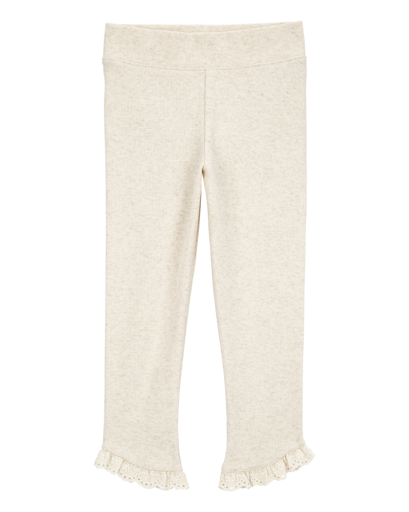 Toddler Ribbed Eyelet-Hem Pants - Cream, image 3 of 6 slides