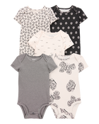 Baby 5-Pack Striped Butterfly Short-Sleeve Cotton Bodysuits - Black/White, image 1 of 7 slides