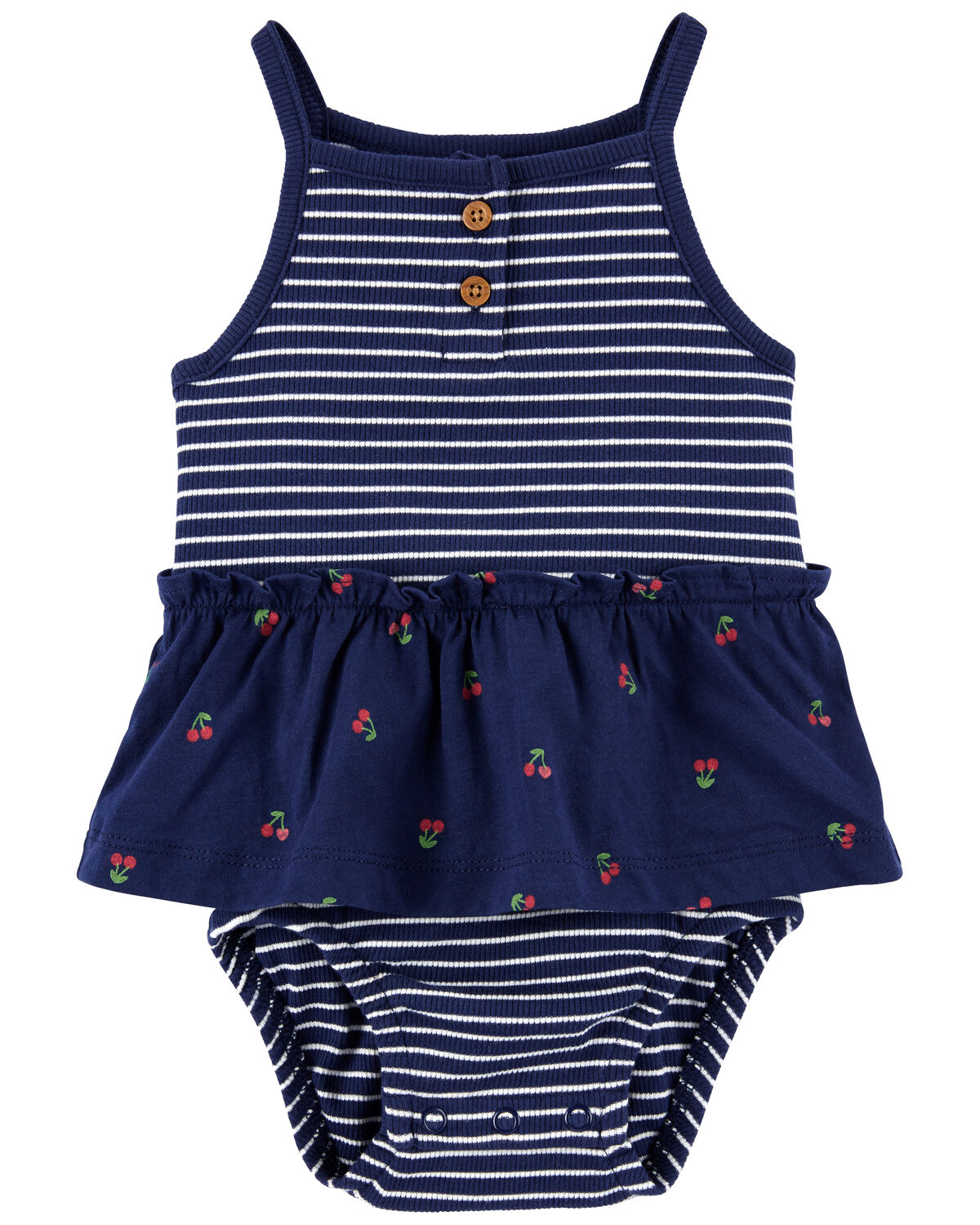 Navy Baby Striped Cherry Bodysuit Dress