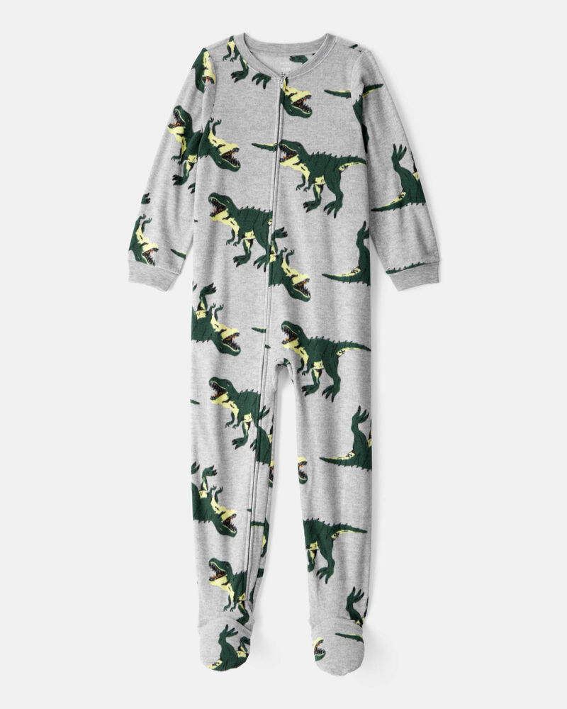 Boys Dinosaur Print Loose Fit Long-Sleeve Zip-Up 1-Piece Pajamas, image 1 of 3 slides