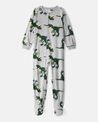 Boys Dinosaur Print Loose Fit Long-Sleeve Zip-Up 1-Piece Pajamas, image 1 of 3 slides