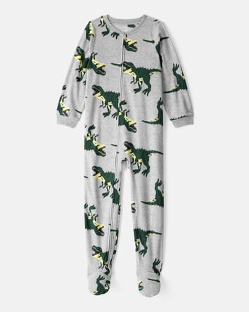 Boys Dinosaur Print Loose Fit Long-Sleeve Zip-Up 1-Piece Pajamas, 