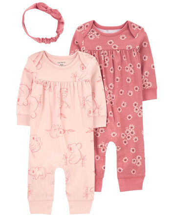Baby Pink Floral 3-Piece Jumpsuit Set, 