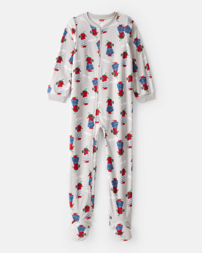 Boys Chili Pepper Print Fleece Long-Sleeve Loose Fit 1-Piece Pajamas - Grey, image 1 of 3 slides
