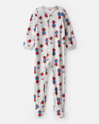 Boys Chili Pepper Print Fleece Long-Sleeve Loose Fit 1-Piece Pajamas - Grey, image 1 of 3 slides